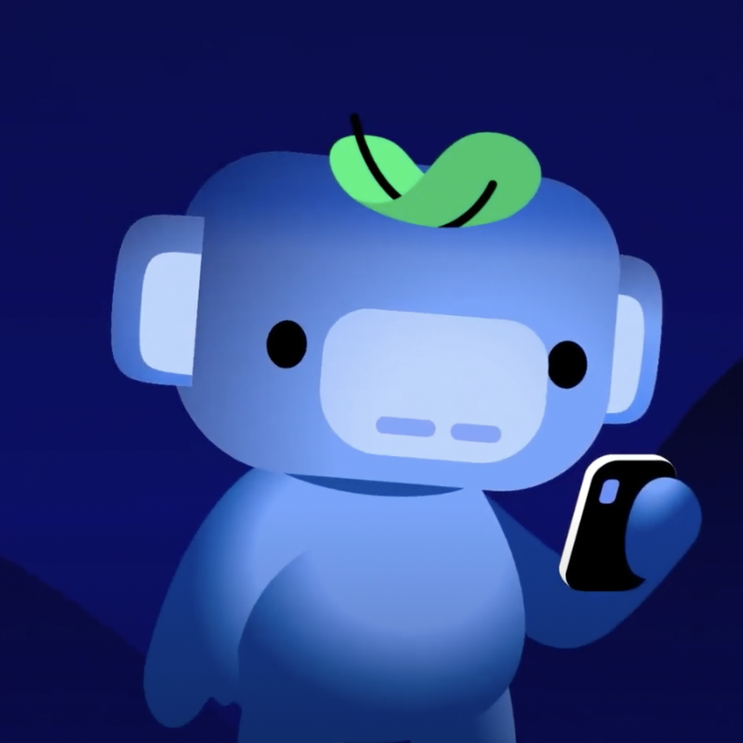Image of Discord mascot Wumpus happily engaged with his phone.