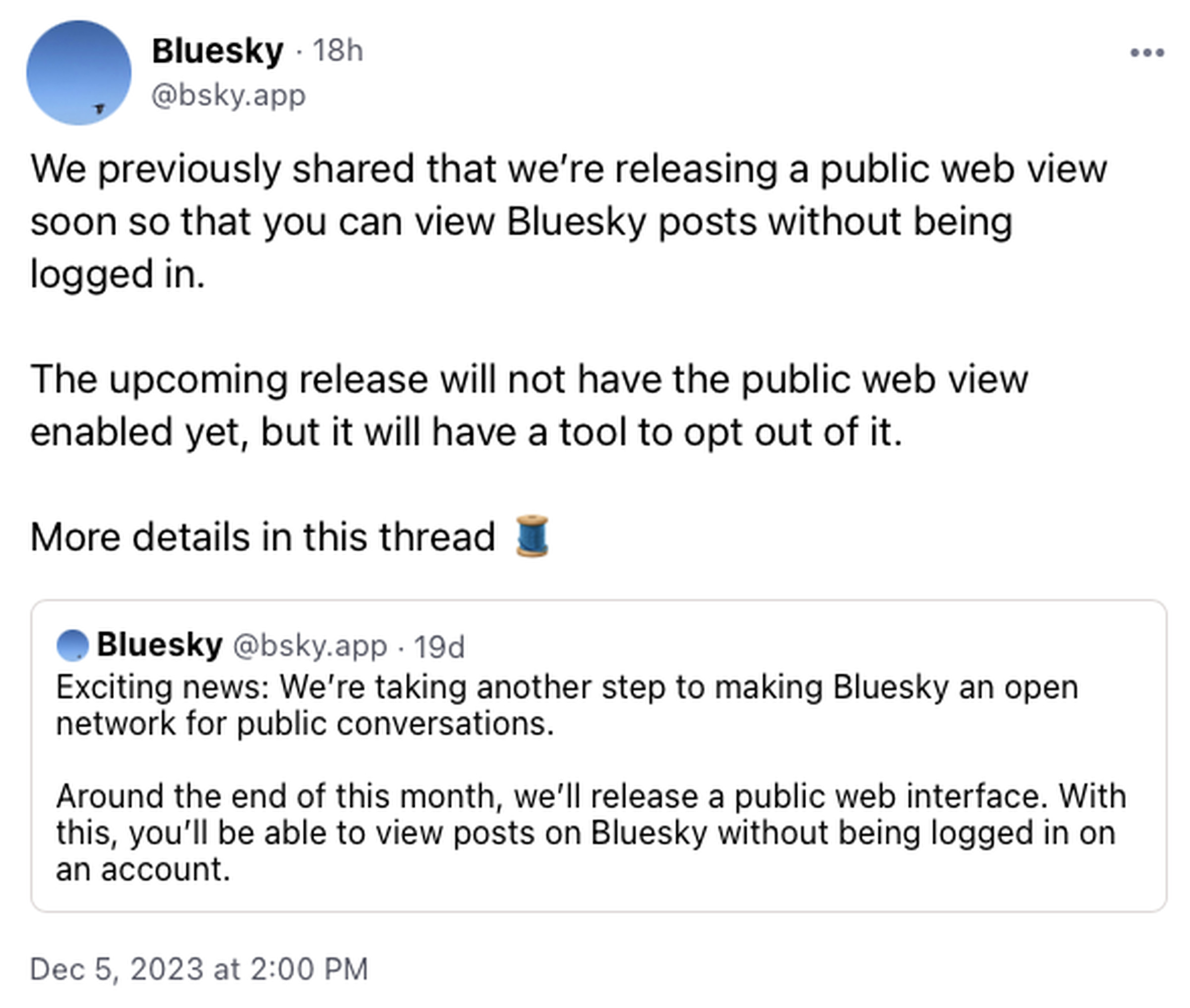 A screenshot of a Bluesky post.