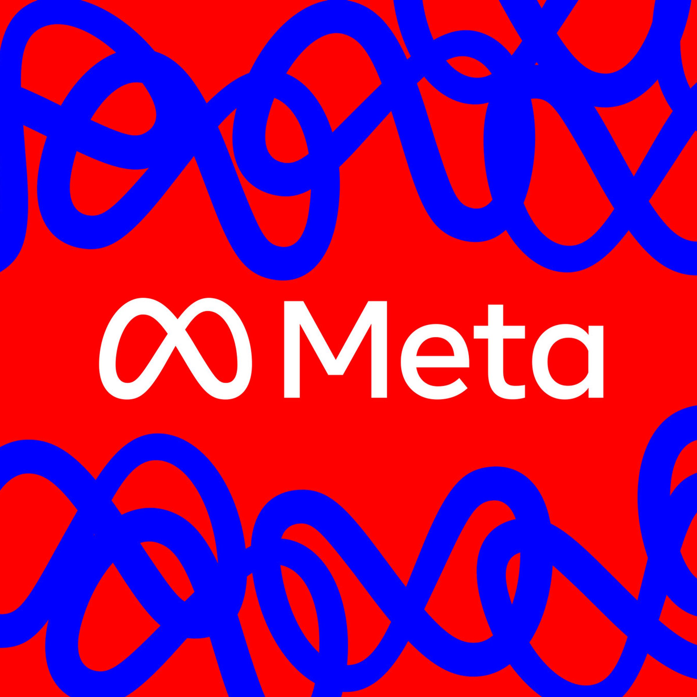 Image of Meta’s wordmark on a red background.