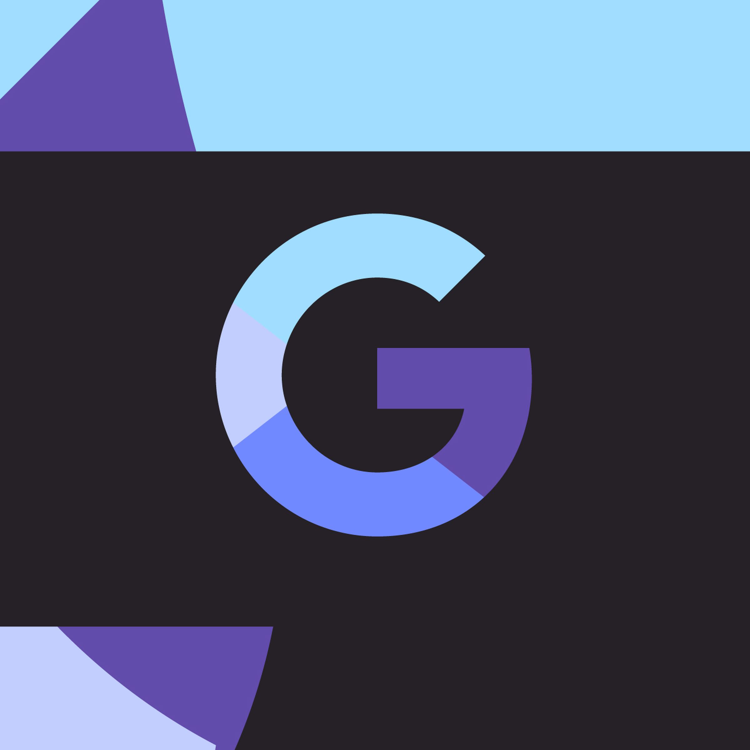 Image of the Google “G” logo on a blue, black, and purple background.