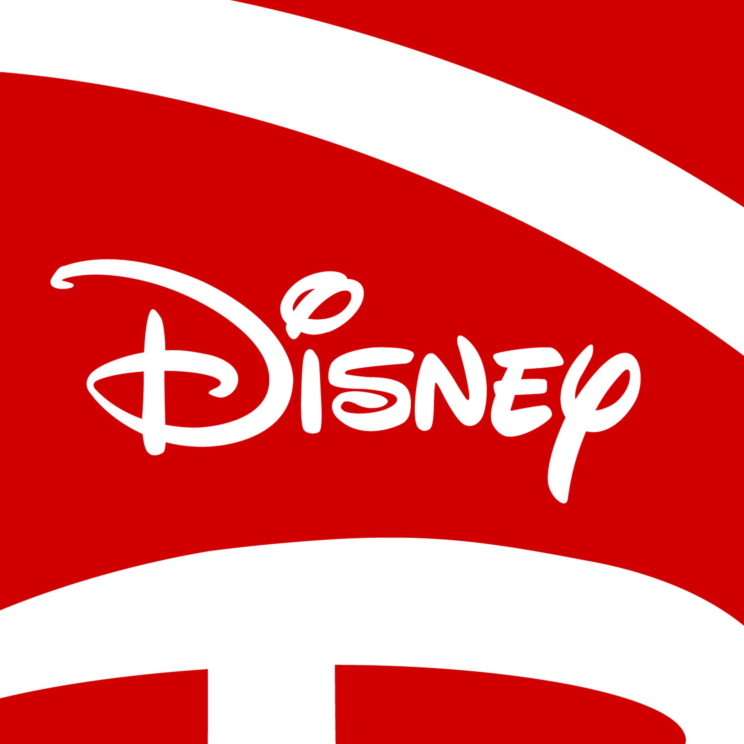 The Disney script logo inside a larger, cropped Disney “D” on a red background. The letters are white.